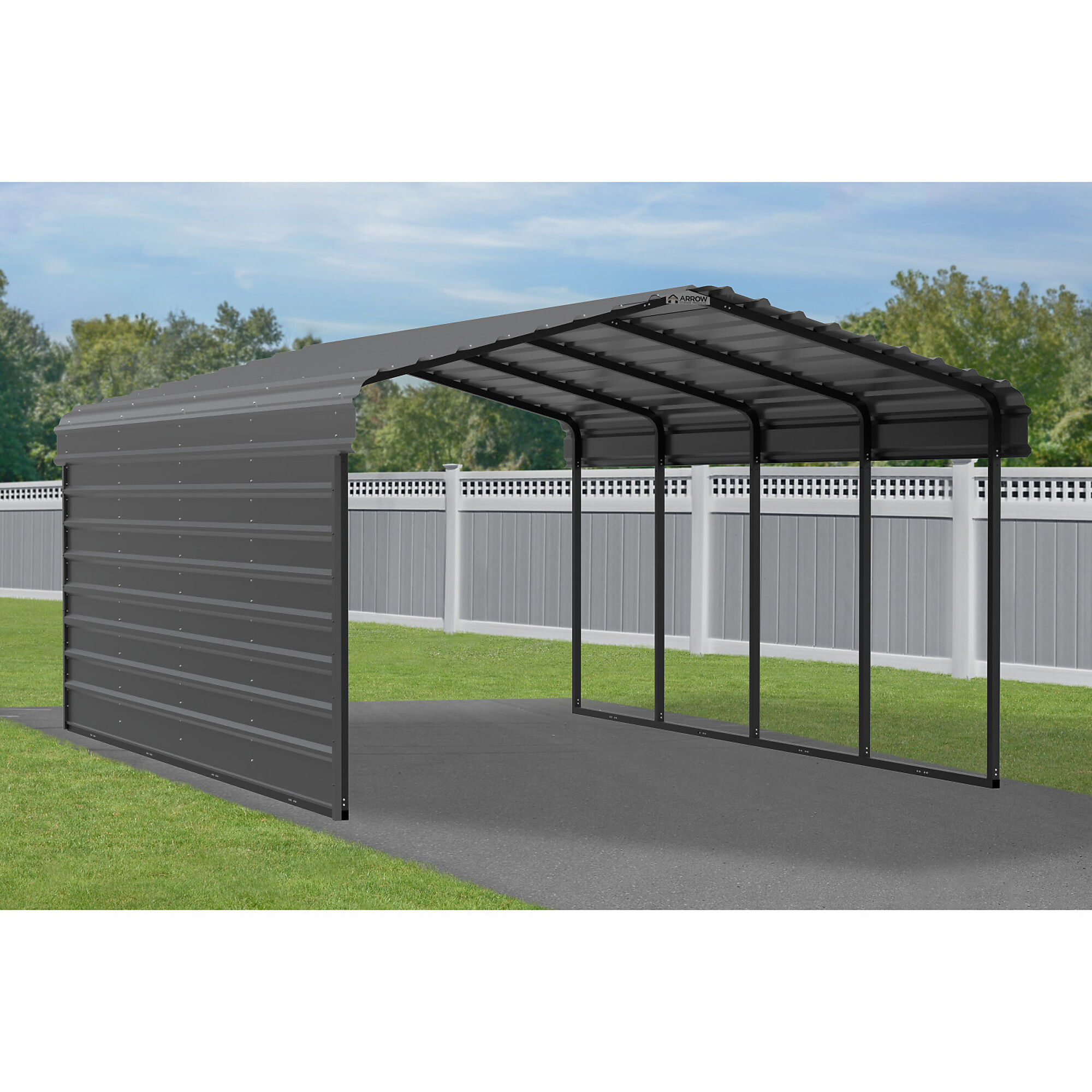 Arrow, Steel Carport w/ 1 Side Wall Kit 12x20x7 Width 146 in, Height 102 in, Cover Material Steel, Model# CPHC122007ECL1